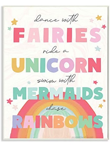 Stupell Industries Fairies Unicorns Mermaids and Rainbows Whimsical Design by Daphne Polselli Wall Plaque 10 x 15 Beige