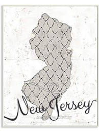 Stupell Industries New Jersey Patterned Grey US State Design by Artist Ziwei Li Art 10 x 0.5 x 15 Wall Plaque