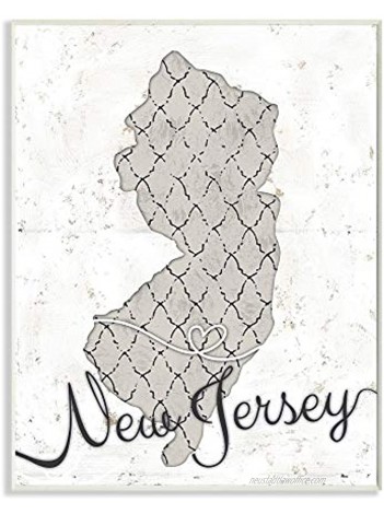Stupell Industries New Jersey Patterned Grey US State Design by Artist Ziwei Li Art 10 x 0.5 x 15 Wall Plaque