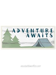 The Kids Room By Stupell Adventure Awaits Camping Scene with Trees Planked Look Sign Wall Plaque Art 7 x 17 Proudly Made in USA Multi-Color