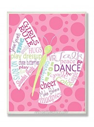 The Kids Room by Stupell Girls Rule Typography Butterfly on Pink Rectangle Wall Plaque