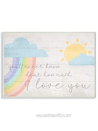 The Kids Room by Stupell How Much I Love You Rainbow Clouds and Sun on Planks Wall Plaque Art 12 x 18 Multi-Colored
