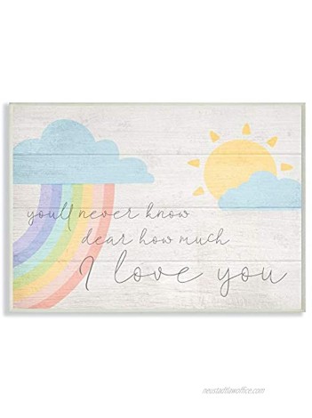 The Kids Room by Stupell How Much I Love You Rainbow Clouds and Sun on Planks Wall Plaque Art 12 x 18 Multi-Colored