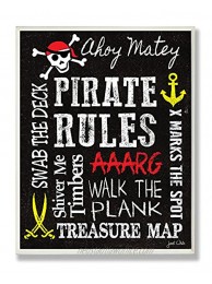 The Kids Room by Stupell Pirate Rules Rectangle Wall Plaque 11 x 0.5 x 15 Proudly Made in USA