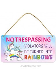 Unicorn Decor for Girls Room Hanging Sign Girls Room Decorations for Bedroom PVC Plastic Decorative Signs Colorful Quotes NO TRESPASSING Sigh Kids Room Decor Gift for Girls 12″x6″