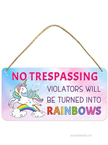 Unicorn Decor for Girls Room Hanging Sign Girls Room Decorations for Bedroom PVC Plastic Decorative Signs Colorful Quotes NO TRESPASSING Sigh Kids Room Decor Gift for Girls 12″x6″