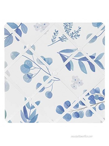 Sweet Jojo Designs Floral Leaf Fabric Memory Memo Photo Bulletin Board Blue Grey and White Boho Watercolor Botanical Flower Woodland Tropical Garden