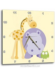 3dRose DPP_212040_3 Giraffe Hippo and Owl Yellow Kids Room Decoration Wall Clock 15 by 15"