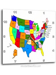 3dRose DPP_80586_3 Colorful Map of The United States for Kids Wall Clock 15 by 15"