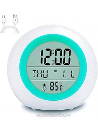 Kids Alarm Clock Alarm Clocks with 7 Color Changing Night Light Rechargeable Battery Snooze Touch Control Temperature for Children’ Bedroom Digital Clock for Kids Girls Boys