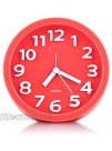 Kids Alarm Clock Battery Operated TeaRoo 4’’ Round Alarm Clock Silent Non Ticking Simple Design Gentle Wake Easy Set Girls Gift Clock Red