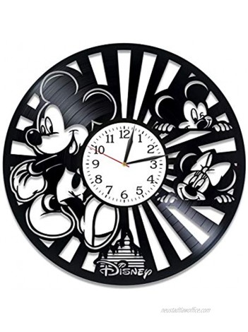 Kovides Cartoon Gift Mickey Mouse Vinyl Art Xmas Gift Idea Lp Vinyl Retro Record Wall Clock Vintage Birthday Gift for Kids Mickey Mouse Clock Walt Disney Art