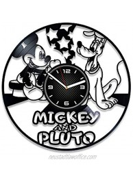 Kovides Mickey and Pluto Vinyl Record Clock Mickey Mouse Clock Gift for Kids Mickey Mouse Vinyl Clock Birthday Gift Mickey Mouse Disney Clock Wall Clock Mickey Mouse Disney Vinyl Clock