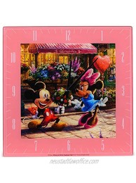 Mark Feldstein & Associates Sweetheart Café Mickey Minnie Disney Kinkade Pink 11 inch Glass Square Wall Clock