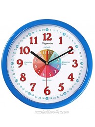 Vigorwise Telling Time Teaching Clock for Kid & Parents 10 Inch Education Wall Clock for Student & Teacher Silent Non Ticking Analog Learning Clock Decor for Home Baby Room School Classroom Blue
