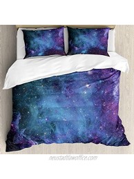 Ambesonne Outer Space Duvet Cover Set Galaxy Stars in Space Celestial Astronomic Planets in The Universe Milky Way Decorative 3 Piece Bedding Set with 2 Pillow Shams Queen Size Navy Purple