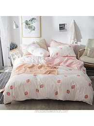 AOJIM 100% Cotton-Super Cute & Soft Kawaii Strawberry Bedding Set 3 PCS- One Twin Duvet Cover with Two Pillowcases【No Comforter】-Valuable Gift for Baby Teen Toddler-Girls Women