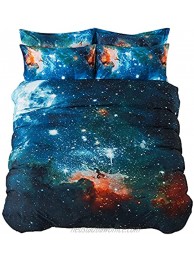 Cliab Kids Full Size 7-Piece Reversible Galaxy Bedding Set Galaxy Duvet Cover Set Nebula Bedding Set Deep Space Bedding Cosmos Galaxy Stars Bedding Set with Blue Sky Print for Kids Boys and Girls