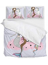 Cooper girl Unicorn and Mermaid Duvet Cover Set Twin Soft Microfiber Polyester 1 Duvet Cover and 1 Pillow Sham Two Piece