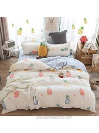Cute Pineapple Duvet Cover Queen Size 3 Piece Summer Fruit and Heart Pattern Printed Reversible Microfiber Comforter Cover Set Soft and Lightweight Quilt Cover for Girls White and Light Blue