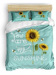 Duvet Cover Set Printed 4 Pcs Bedding Set Queen Size Include Duvet Cover Bed Sheet Pillow Shams Sunflower You are My Sunshine Soft Quilt Sets for Children Adults