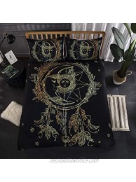 Duvet Cover Sets Queen Golden Sun and Moon Stars Printed Bedding Set Soft Comforter Cover with Zipper Closure,Ties and 2 Pillowcases for Kids Teens Adults