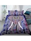 Elephant Duvet Cover Set Queen Size Indian Blue Comforter Cover Set Animal Microfiber Bedding Set with 2 Pillow Cases Mandala 3 Pieces Quilt Cover Set for Kids Teens Adults All Season