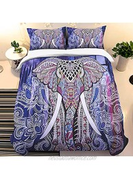 Elephant Duvet Cover Set Queen Size Indian Blue Comforter Cover Set Animal Microfiber Bedding Set with 2 Pillow Cases Mandala 3 Pieces Quilt Cover Set for Kids Teens Adults All Season