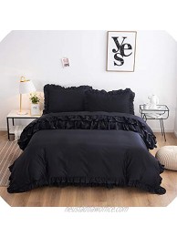 FADFAY Black Bedding Sets Queen 4 Piece Cotton Chic Lace Duvet Cover Set Shabby Ruffle Bed Cover Mexico Bed Skirt Home Decoration