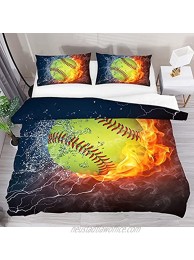 Fire and Ice Softball Duvet Cover Set Comforter Cover 3 Pieces Bedding Set with Zipper Closure 2 Pillow Shams 1 Duvet Cover,Bedspread for Childrens Kids Twin Size