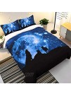 Galaxy Wolf Duver Cover Set Twin Size Blue 3D Comforter Cover Animal Moonlight 2 Pcs Bedding Set 1 Duvet Cover and 1 Pillow Case Super-Soft Micorfiber Quilt Cover Set for Kids Teens Home Decor