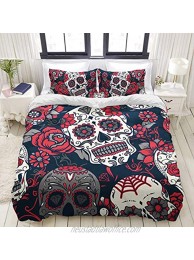 Halloween Sugar Skull Bedding Comforter Cover Set Gothic Duvet Cover Set Queen 3 Pieces Soft Microfiber Duvet Cover with 2 Pillow Shams Gothic Skull Decor Teens Adults Queen 90"x 90"
