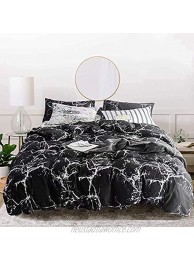 Jumeey Black Marble Duvet Cover Twin Marble Bedding Set Cotton Modern Luxurious White Grey Bedding Twin Teens Boys Girls Chic Impressionist Black Bedding Twin 3 Piece Reversible Soft Duvet Covet Set