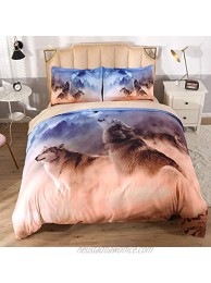 KINBEDY 3D Wolf in Desert and Forest Colorful Animal Theme Digital Bedding for Boys and Girls 4 Piece Blue and White Duvet Cover Set Twin Size.