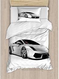 Lunarable Cars Duvet Cover Set Sports Car with Futuristic Inspired Wheels Reflection Design Print Decorative 2 Piece Bedding Set with 1 Pillow Sham Twin Size Grey Black