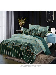 Manfei Honeycomb Duvet Cover Set Queen Size Modern Geometric Bedding Set 3pcs for Boys Teens Room Decor Gold Hexagon Print Comforter Cover Green Gradient Reversible Quilt Cover with 2 Pillowcases