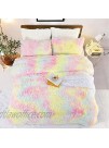 Noahas Rainbow Duvet Cover Set Plush Fluffy Comforter Set for Girls Kids Princess Room Faux Fur Bedding Sets 4 Pieces Fuzzy Bed Sets with 2 Pillowcases 1 Duvet Cover and 1 Mattress Pad Cover