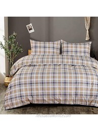NTBAY Washed Cotton Twin Duvet Cover Set 2 Pieces Breathable Zipper Closure Comforter Cover Set for Kids Yellow Checkered