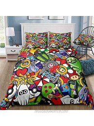 Pokemon Cartoons Bedding Set Colorful Printed Duvet Cover with Pillowcase 3Pcs Set Bed Sets for Boys Child Bedroom Home Textile Queen Size