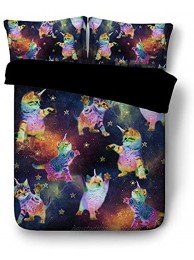 RoyalLinens 3pcs Colorful Rainbow Unicorn Kitten Print Bed Set Kids Girls Twin Full Queen King Size Bedding with 1 Duvet Cover 2 Shams Galaxy The Stars JF598 Twin 3pcs