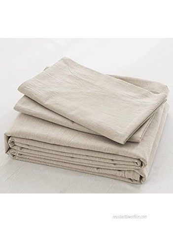 Solid Bedding Duvet Cover Set King Size Breathable Durable Washed Cotton Linen Look Beige
