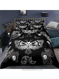 Sunnycitron Skull Moth Duvet Cover ,Personalize Boho Gothic Skull Decor Comforter Cover ,3D Printing Soft and Colorfast Bedding Set ,Queen1Duvet Cover 2 Pillowcases for Kids Teens Adults