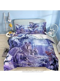 Wolf Duvet Cover Queen 3D Animal Snow Wolf Family Pattern Printed Bedding Duvet Cover with 2 Pillowcases for Home Bedding Decro Soft Microfiber 90x90 inches