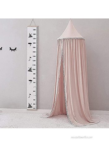 AYGCI Bed Canopy with Pom Pom Cotton Dome Mosquito Net Indoor Outdoor Playing Reading Tent Hanging Room Decoration for Baby Kids