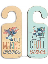 Open Road Brands Disney Lilo and Stitch Double Sided Reversible Wood Door Hanger Chill Vibes and Making Waves for Kids' Bedroom Play Room or Nursery
