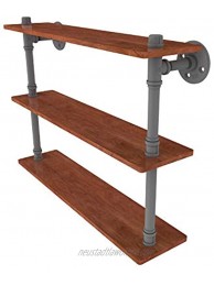 Allied Brass P-490-22-TWS Pipeline Collection 22 Inch Ironwood Triple Wood Shelf Matte Gray