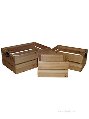 Cheung's 4707-3 Set of 3 Solid Natural Wood crates with Side Handles and Chrome Corner Accents Brown