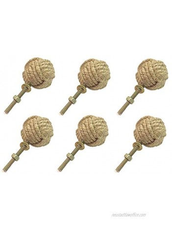 REPLICARTZ Jute Rope Door Knobs Rope Knot Drawer Pulls and Knobs Pull and Push Handle Knobs for Cabinets Wardrobes & Cupboards Nautical Hardware Decor 35 mm Set of 6