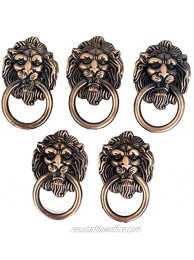 uxcell Cupboard Cabinet Drawer Vintage Lion Head Ring Pull Knob Handle 5 Pcs