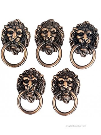 uxcell Cupboard Cabinet Drawer Vintage Lion Head Ring Pull Knob Handle 5 Pcs